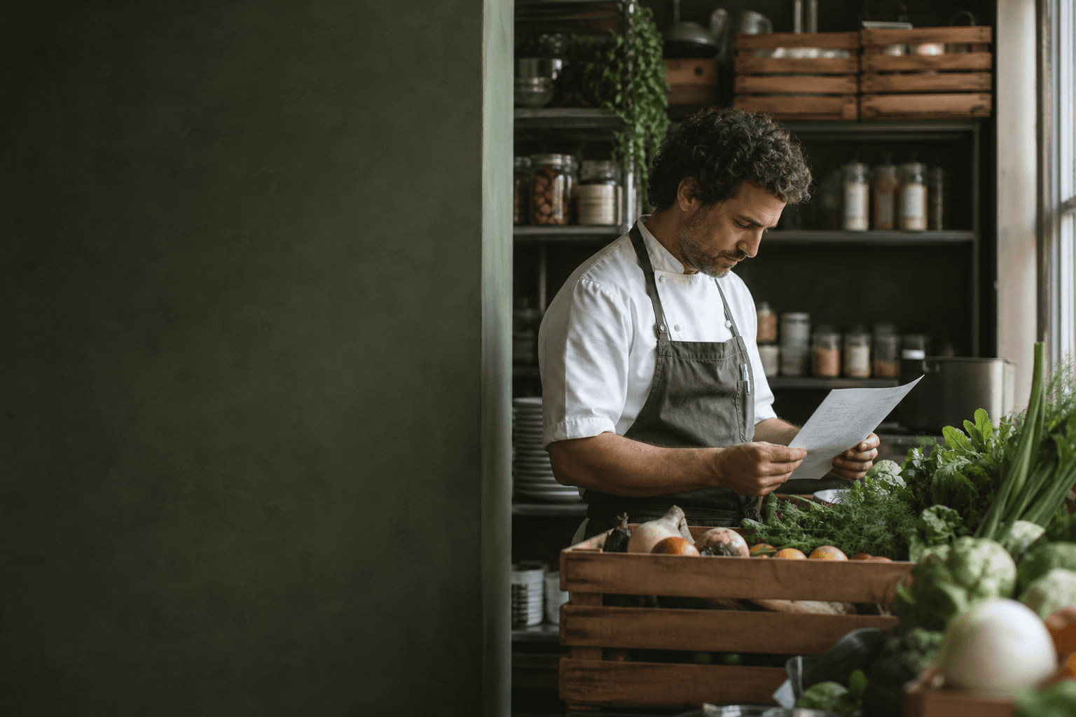 Chef preparing a restaurant order from fresh produce